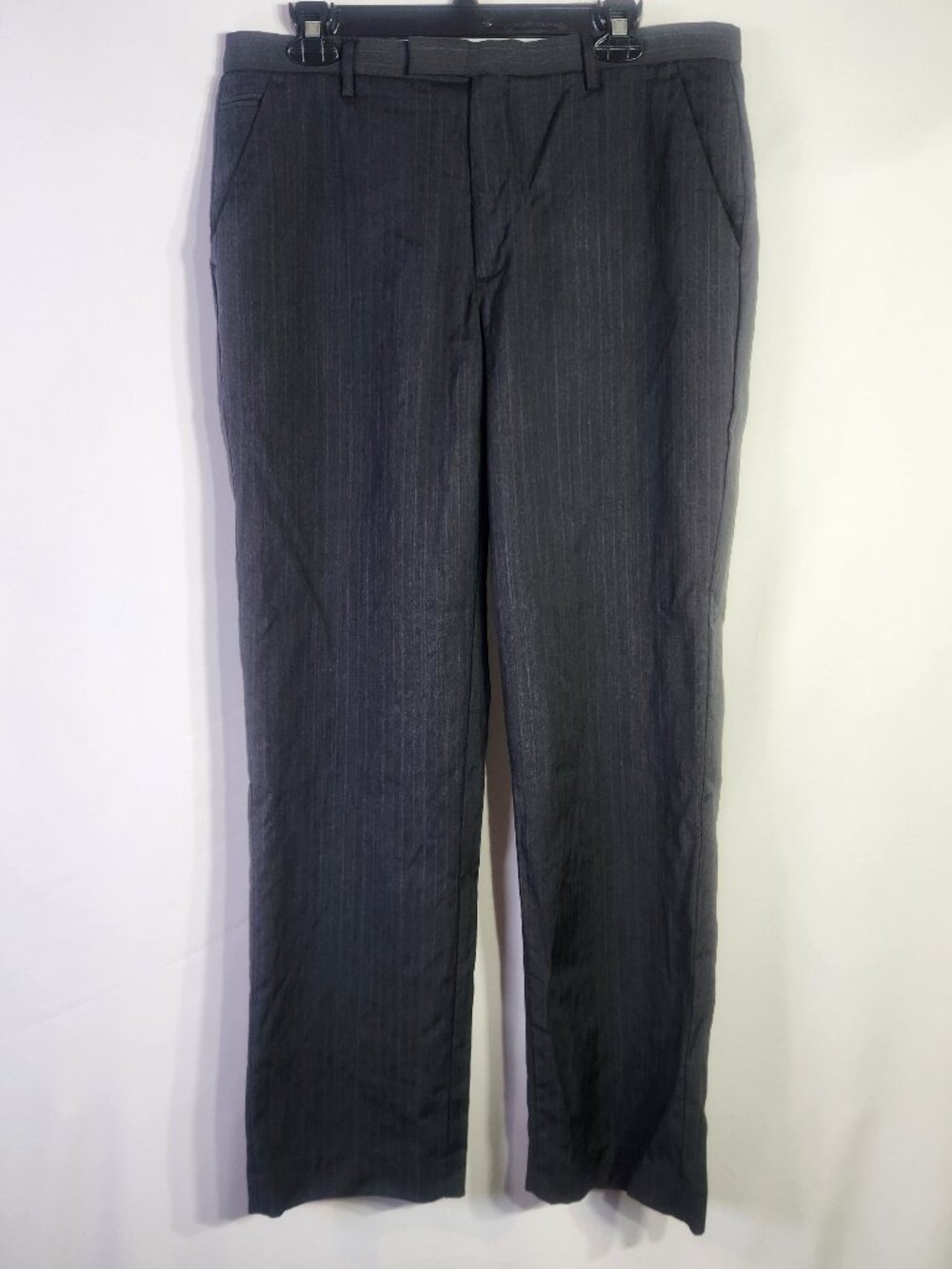 Calvin Klein Men’s Gray with Blue Pinstripe Wool Blend Dress Slacks – Size 34x32